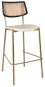 EZ Texas Brass Leg Rattan Back Barstool with - Black thumbnail 3