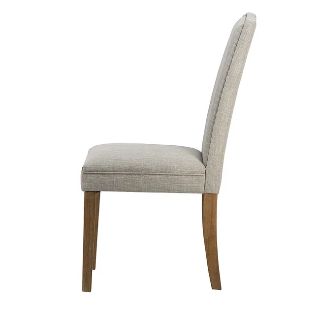 DA Studded Smoky Grey Fabric Upholstered Dining Chair Set of 2