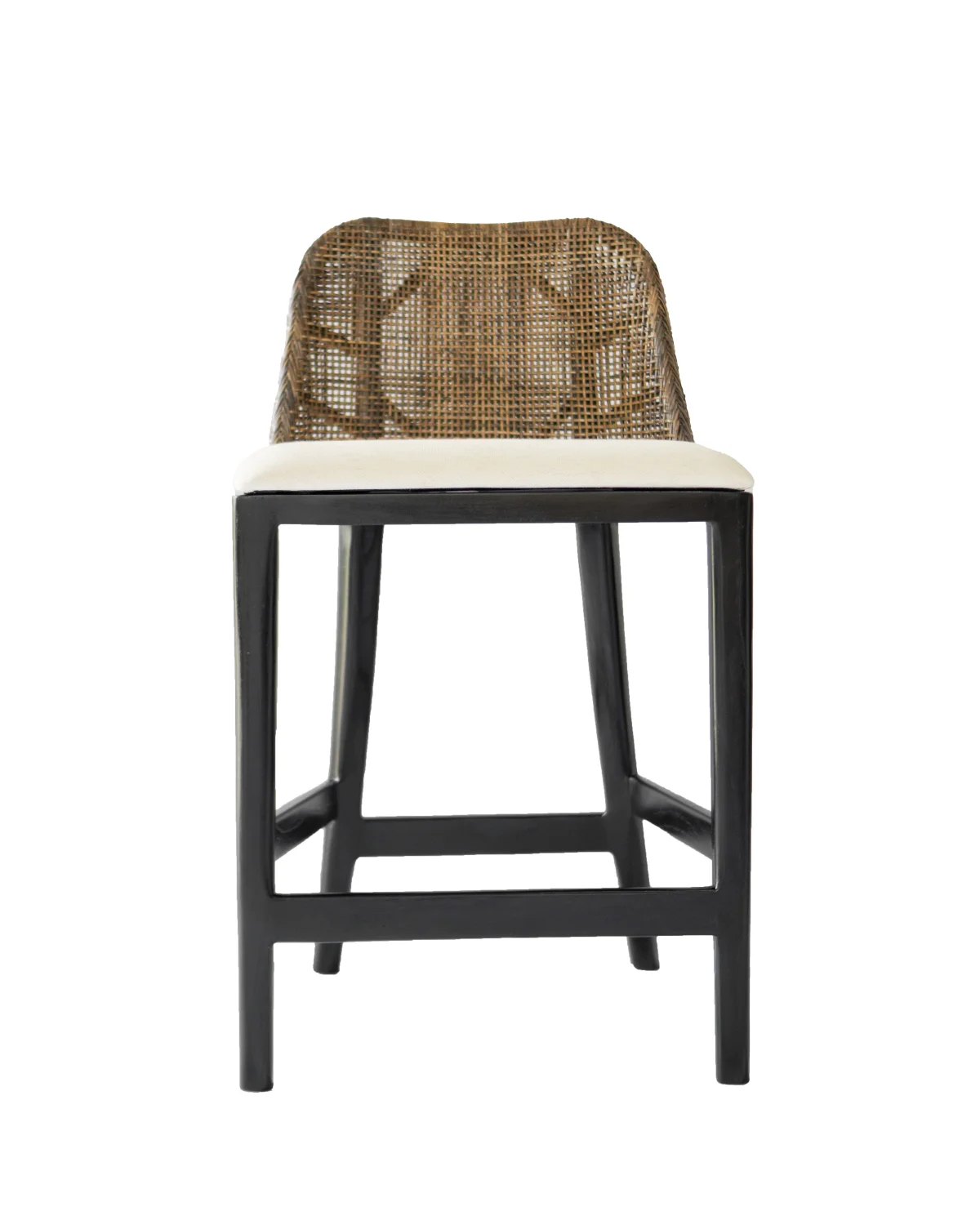 CR Tampa Timber Framed Rattan Back Fabric Seat Counter Stool