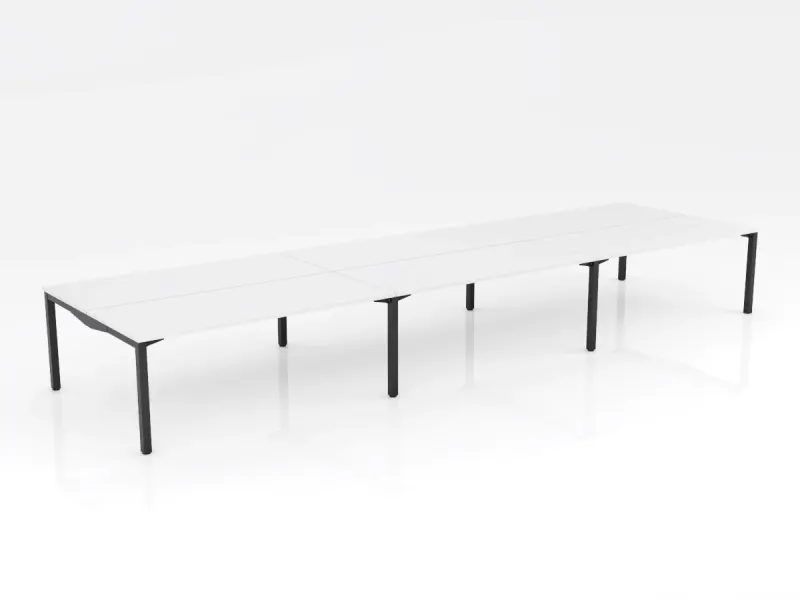 OL Axis Stretch 6 Person Double Sided Desk – White Top Black Frame