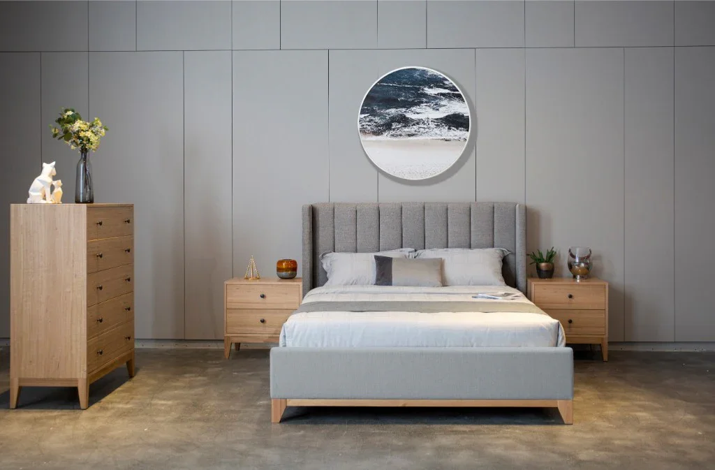 VI Colmar Fabric Upholstered Vertical Winged Bed Frame