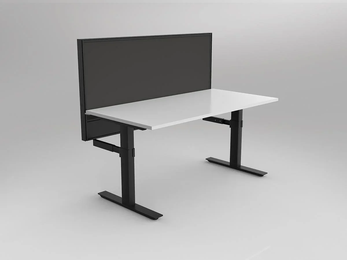 OL Agile Single Desk with Hung Screen – Black Frame – Black & Grey Screen (DRAFT)