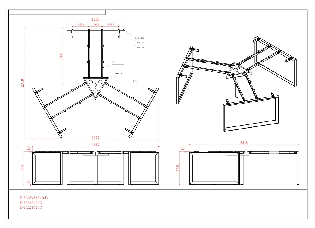 RL Infinity 120 Degree Loop Leg 3 User Workstation with Aluminium Framed Screen