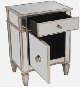 DA Antiqued Mirrored 1 Door 1 Drawer Bedside Table thumbnail 2