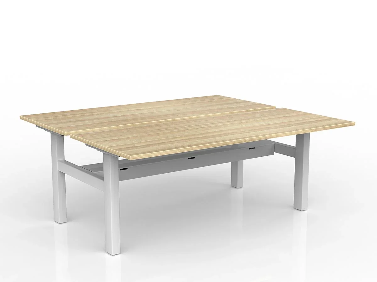 OL Agile Fixed Height Shared Desk – Oak Top with White Frame
