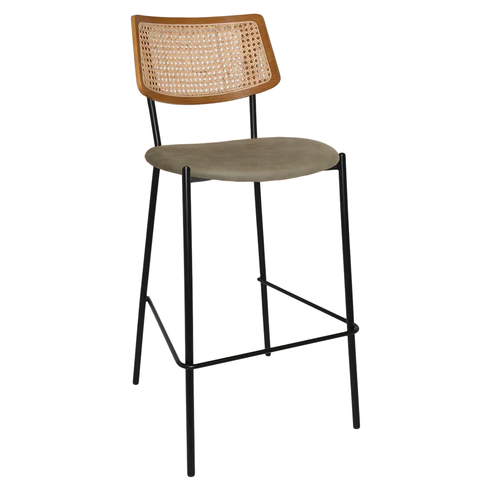 EZ Texas Metal Leg Rattan Back Barstool - Light Oak