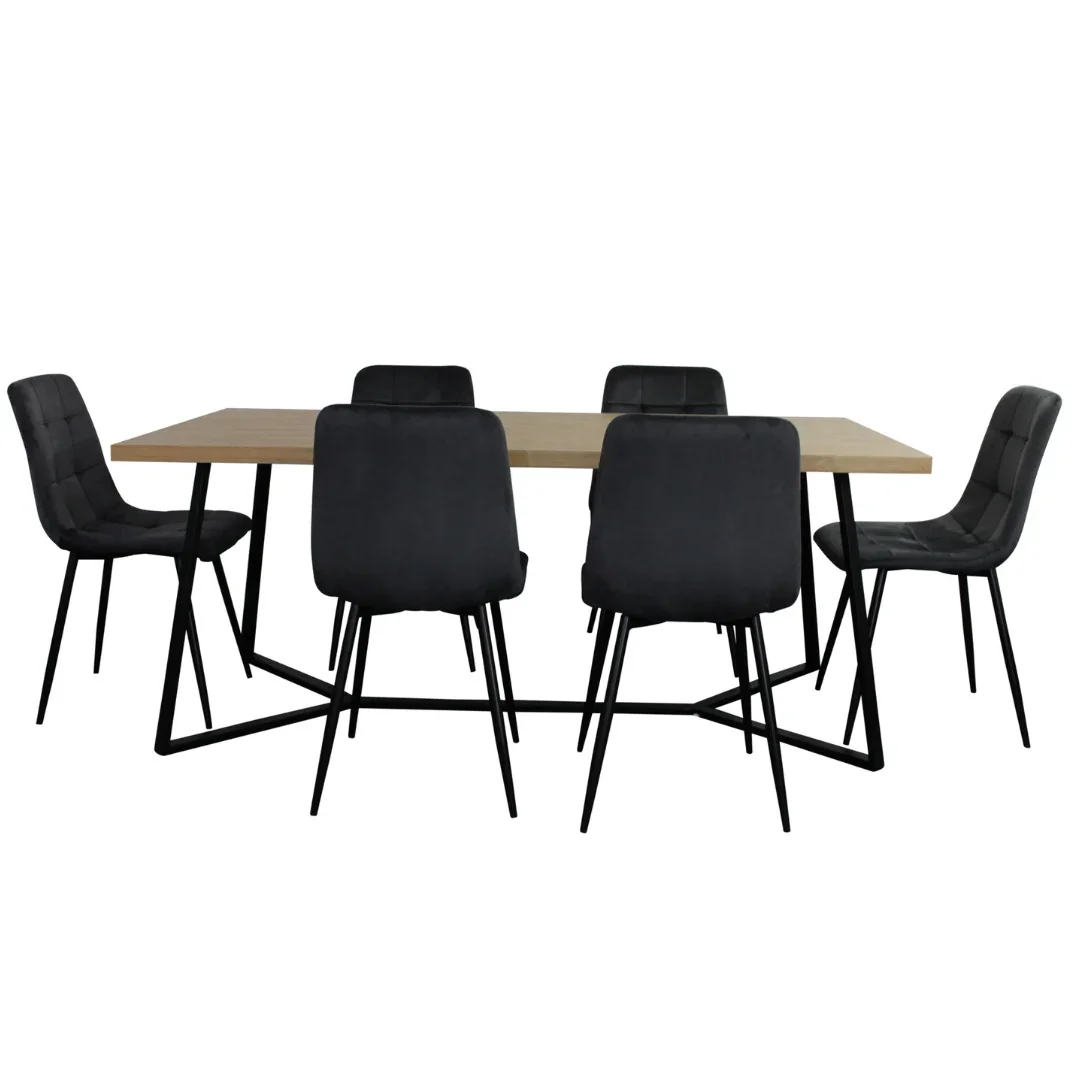 BT April 7 Pce Dining Table with Fiore Chair Grey Velvet