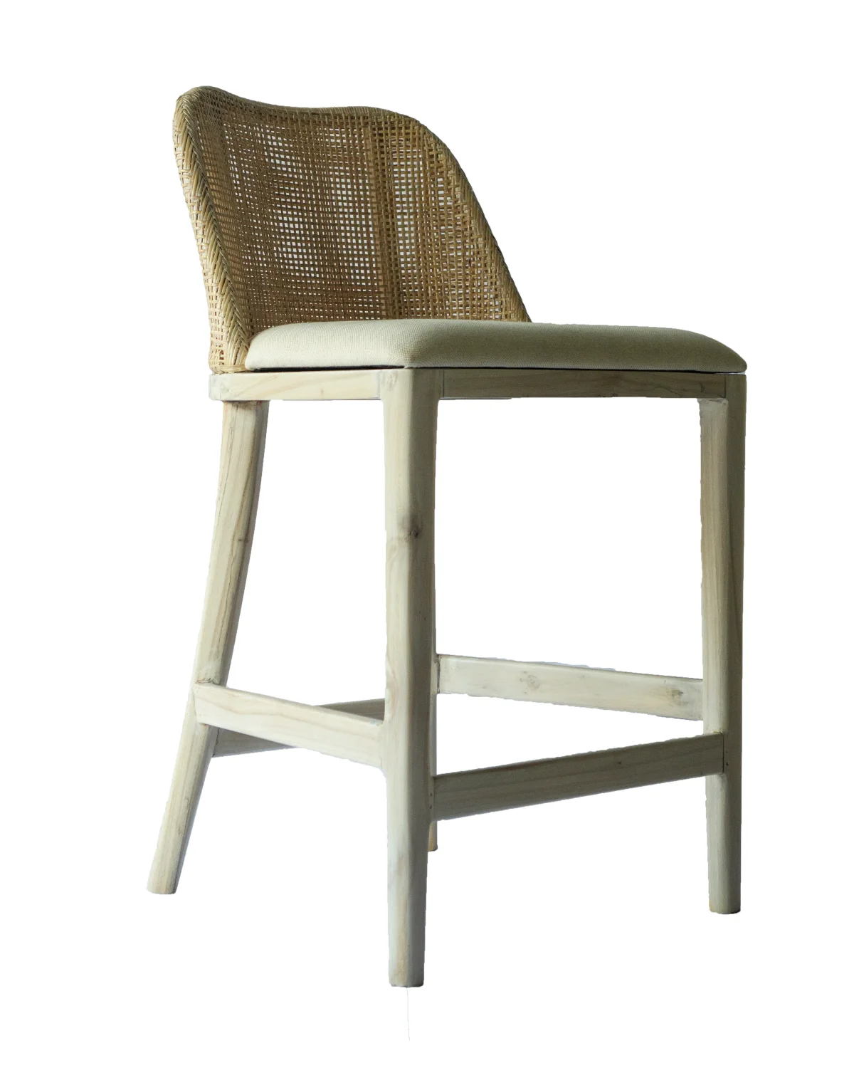 CR Tampa Timber Framed Rattan Back Fabric Seat Counter Stool