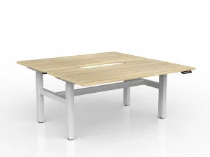 OL Agile 2 Column Electric Height Adjustable Shared Desk Oak Top White Frame thumbnail 5