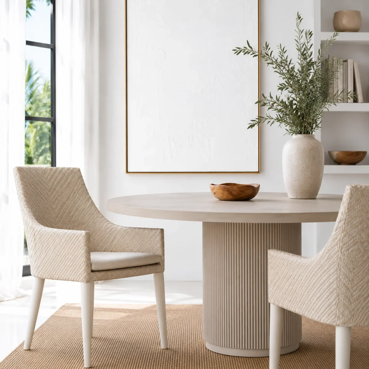 CR Georgia Timber Framed Rattan Back Fabric Seat Dining Chair