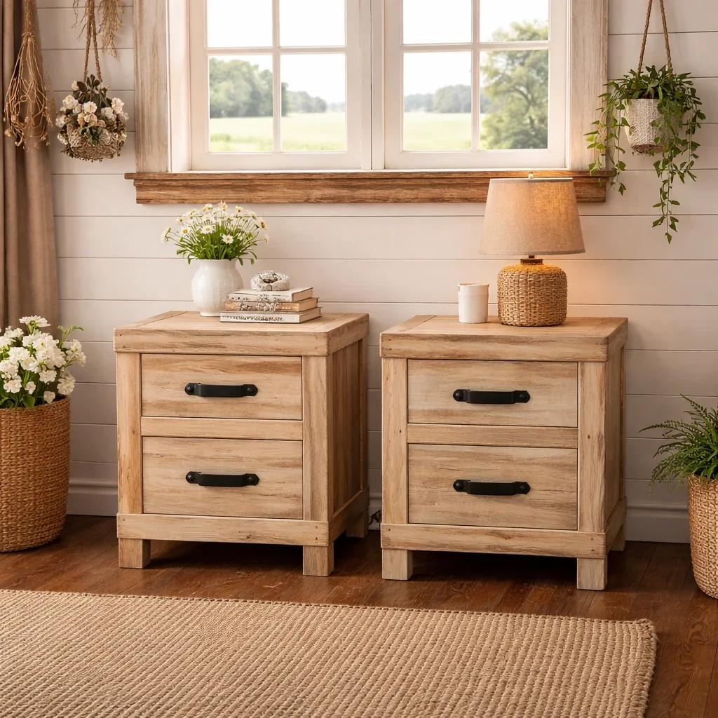 MF Industrial Iron Recycled Timber 2 Drawer Bedside Table