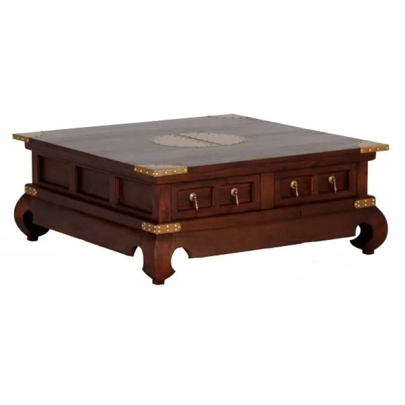 CT Dynasty Solid Mahogany Timber 4 Drawer Square Coffee Table