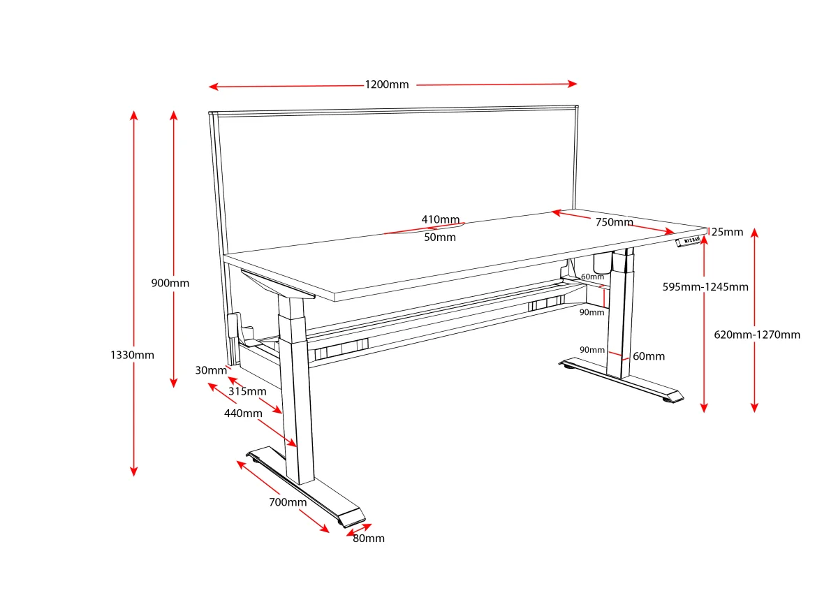 RL Boost Light Motorized Height Adjustable Workstation with Black Eco Panel Screen