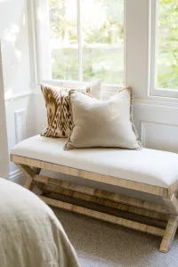 CR Renoir Natural Rattan Fabric Upholstered Bench 122cm thumbnail 2