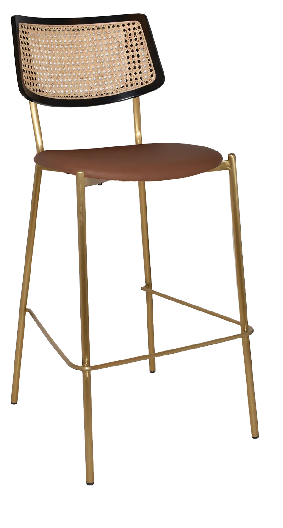 EZ Texas Brass Leg Rattan Back Barstool with - Black