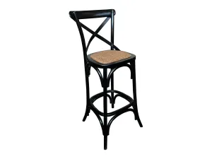 MF Cross-Back Oak Framed Rattan Seat Bar Stool thumbnail 1