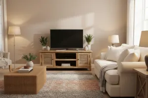MF Oakwood Louvre Solid Timber 2 Door Entertainment Unit thumbnail 2