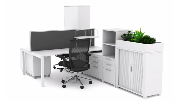 OL Axis 2-User Double Sided Workspace – Oak Top White Frame