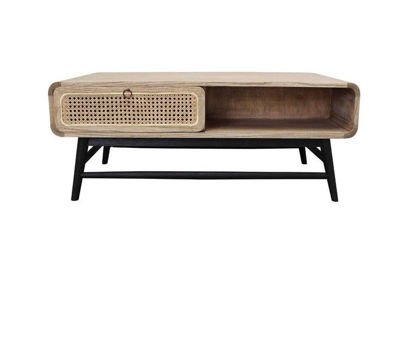 CR Vincent Solid Timber with Rattan 1 Drawer Coffee Table