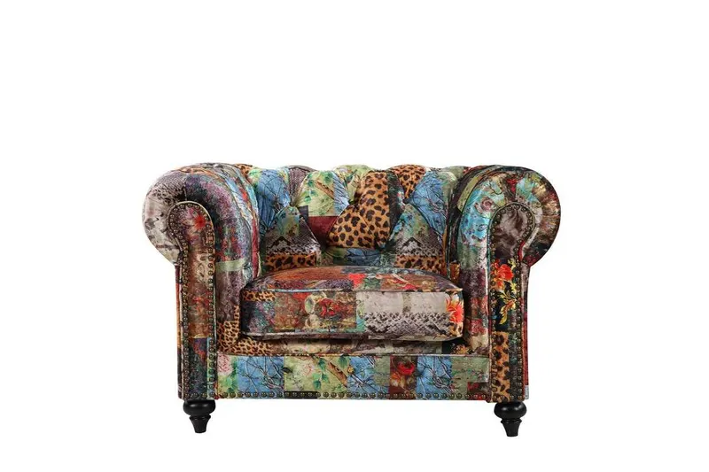 BT Chesterfield Velvet Upholstered Arm Chair Patchwork