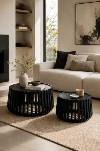 CR Rails Solid Timber Round 2 Piece Coffee Table Set thumbnail 2