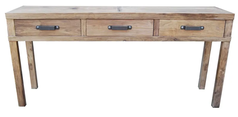MF Recycled Elm Timber 3 Drawer Hall Table