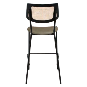 EZ Texas Black Metal Leg Barstool with Rattan Back - Black thumbnail 7