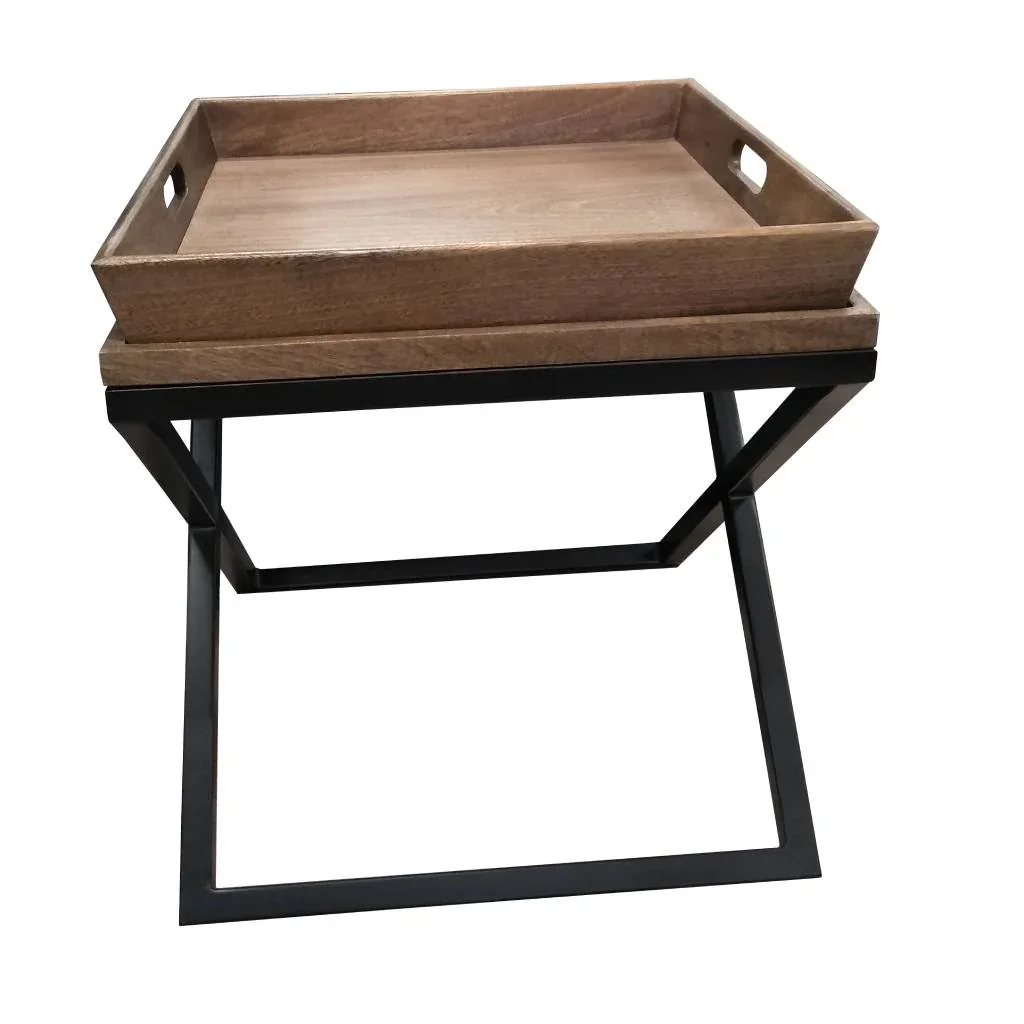 VI Crisscross Solid Timber Top Metal Frame Side Table