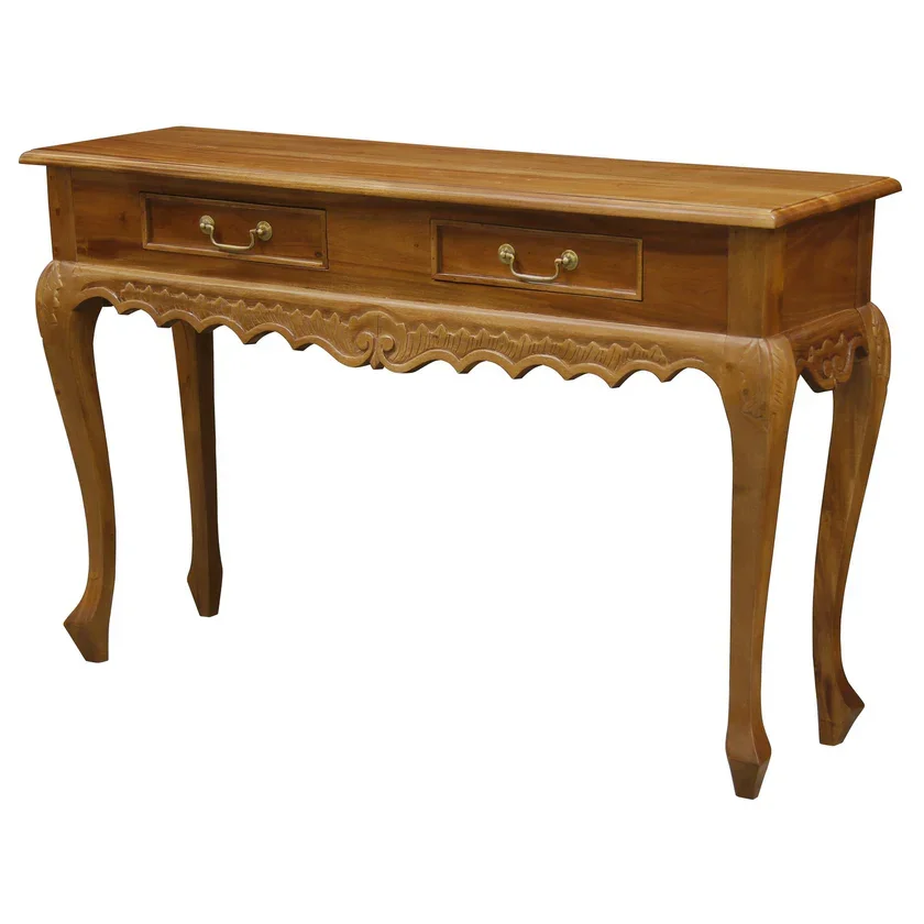 CT Seine Carved Solid Timber 2 Drawer Sofa Table
