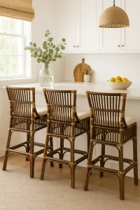 CR Roma Natural Rattan Fabric Seat Counter Stool thumbnail 2