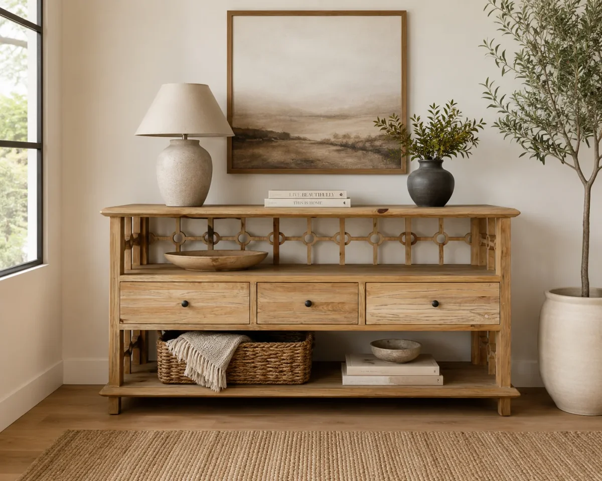 CR  Sonoma Solid Timber 3 Drawer 2 Shelf Open Buffet