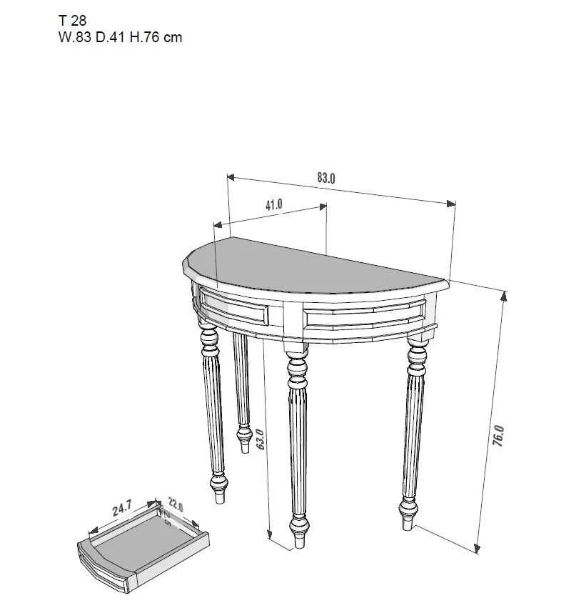 CT Huntley Solid Timber Turn Legs Half Round Sofa Table