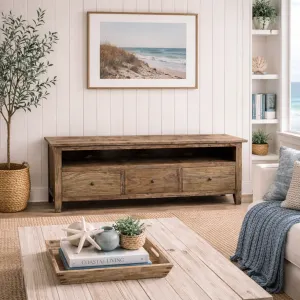 MF Parquetry Recycled Elm Timber 3 Drawer TV Unit thumbnail 2
