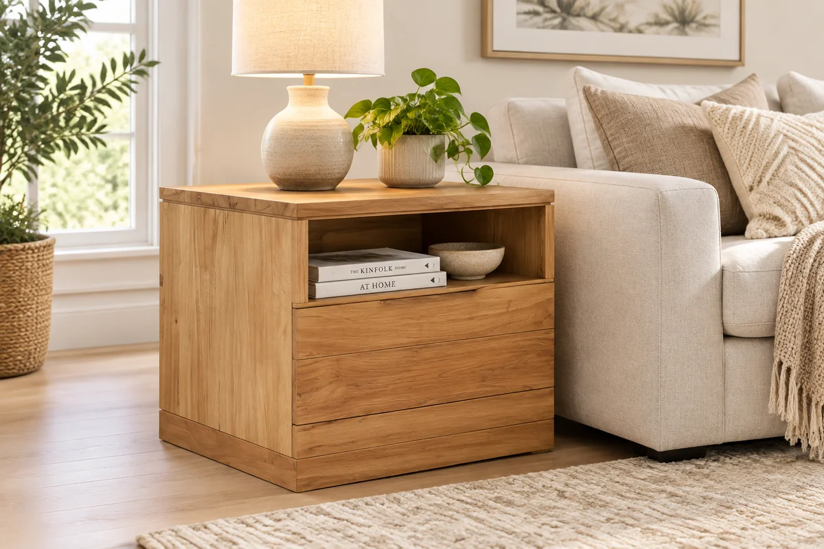 MD Malhouse Solid Timber Lamp Table with 1 Drawer & Niche