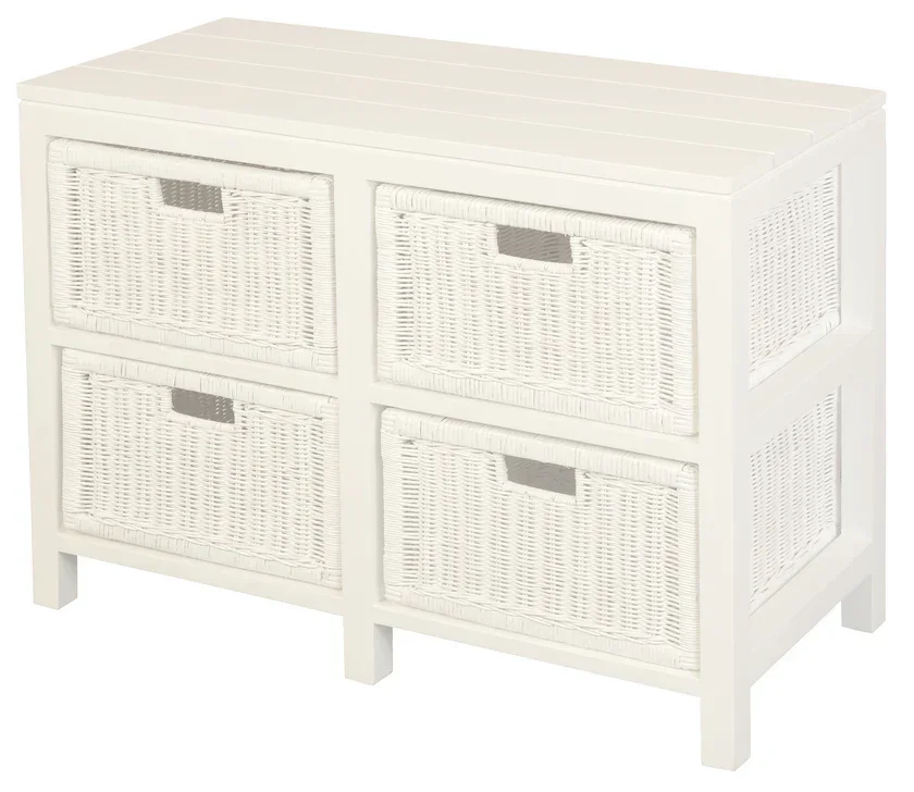 CT Hamptons Solid Timber Frame Rattan 4 Drawer Chest of Drawers