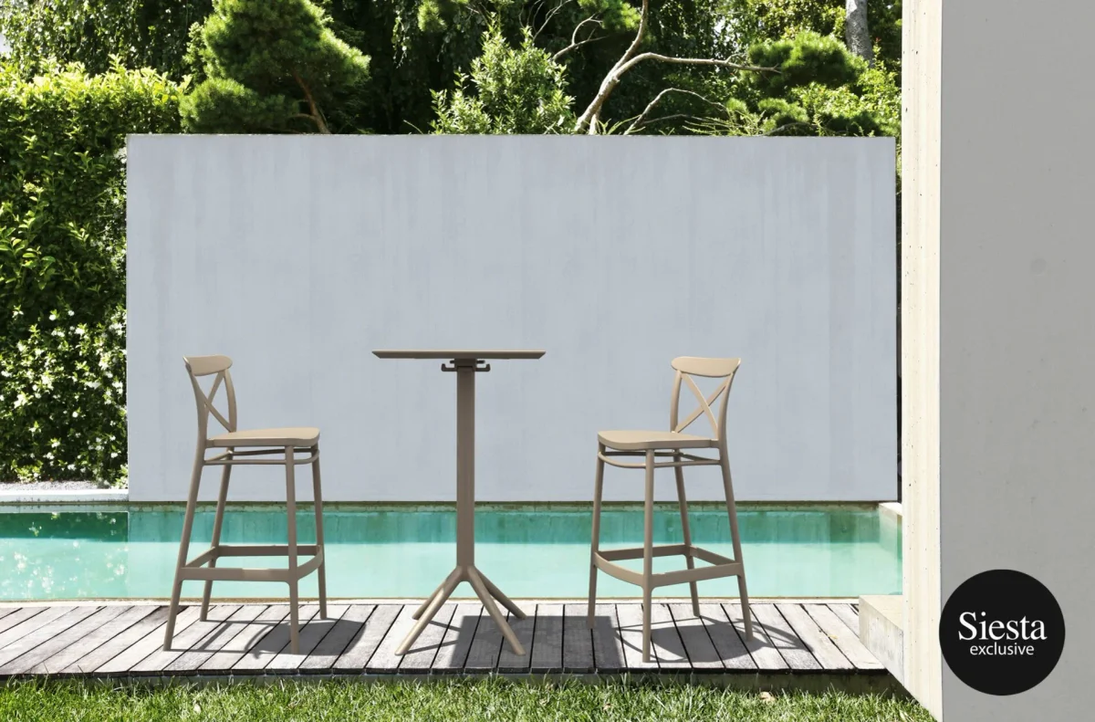 FL Sky Hospitality Square Folding Bar Table & Cross Barstool Set thumbnail 2
