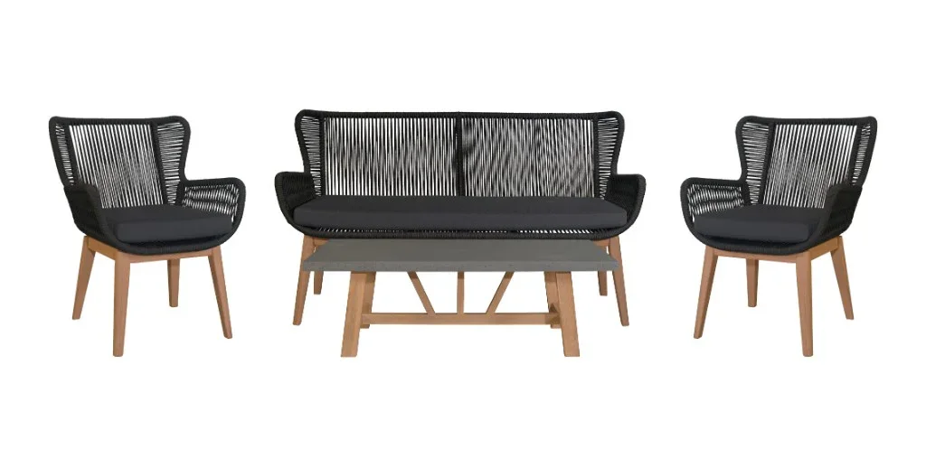 VI Marrakesh Solid Timber 4 Piece Outdoor Armchair and Coffee Table Set