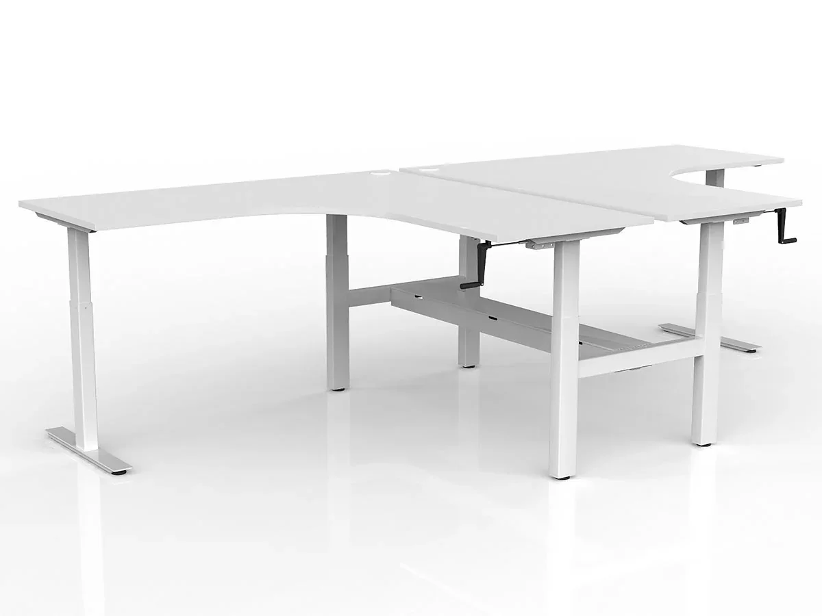 OL Agile Winder Height Adjusting 90° Shared Workstation - Oak Top White Frame