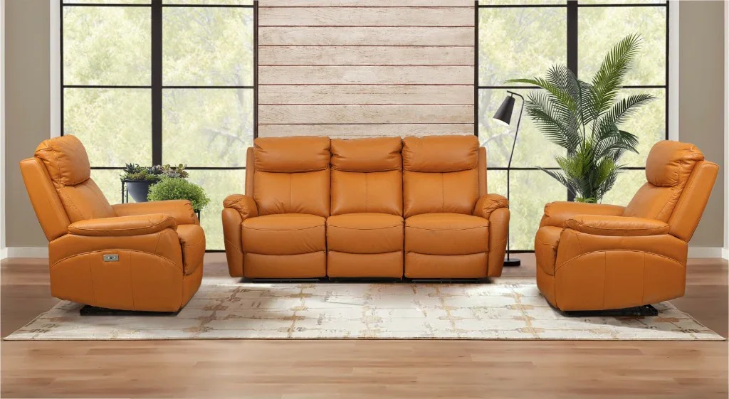 VI Camden 3 Seater Leather Electric Recliner Lounge with 2 Single Recliners