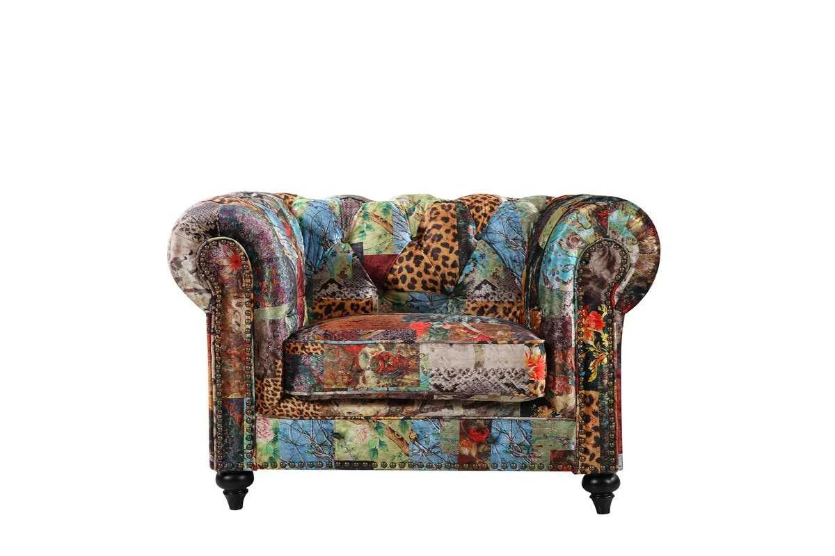 BT Chesterfield Velvet Upholstered Arm Chair Patchwork