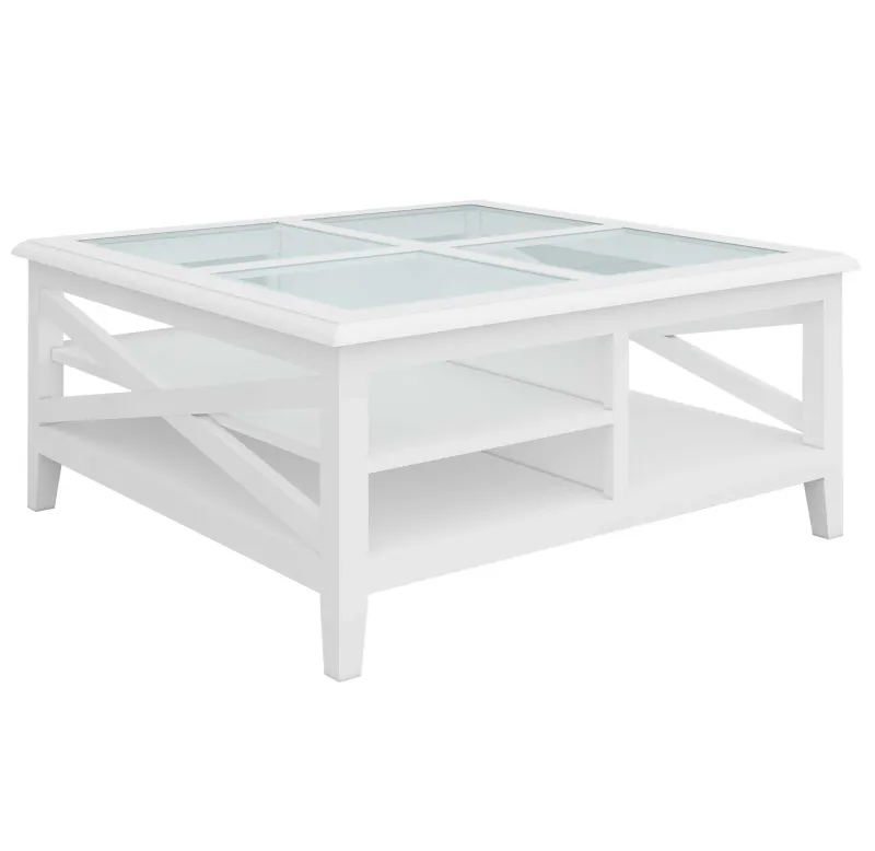 VI Hamilton Solid Timber Square Glass Top Coffee Table