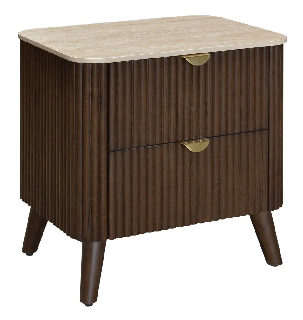 VI Cotswold Solid Timber Stone Top 2 Drawer Bedside Table