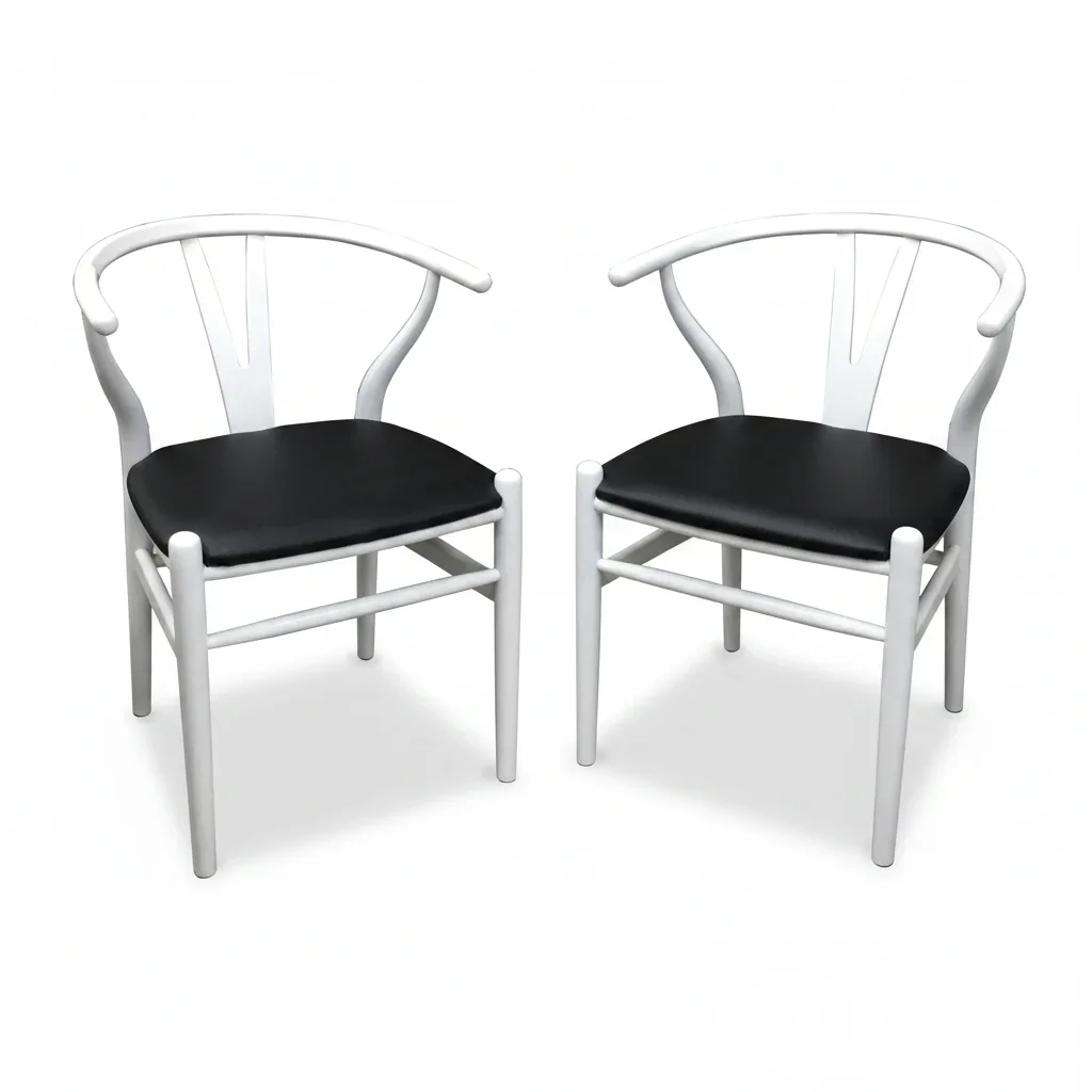 MF Replica Wishbone Timber Frame PU Leather Seat Dining Chair
