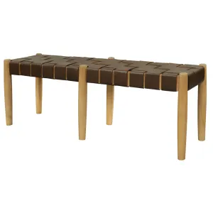 CT Elliot 2 Seater Oak Timber Bench with Genuine Leather Seat thumbnail 3