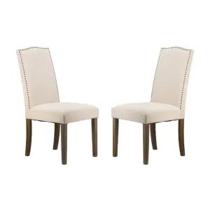 DA Studded Beige Fabric Upholstered Dining Chair Set of 2 thumbnail 1