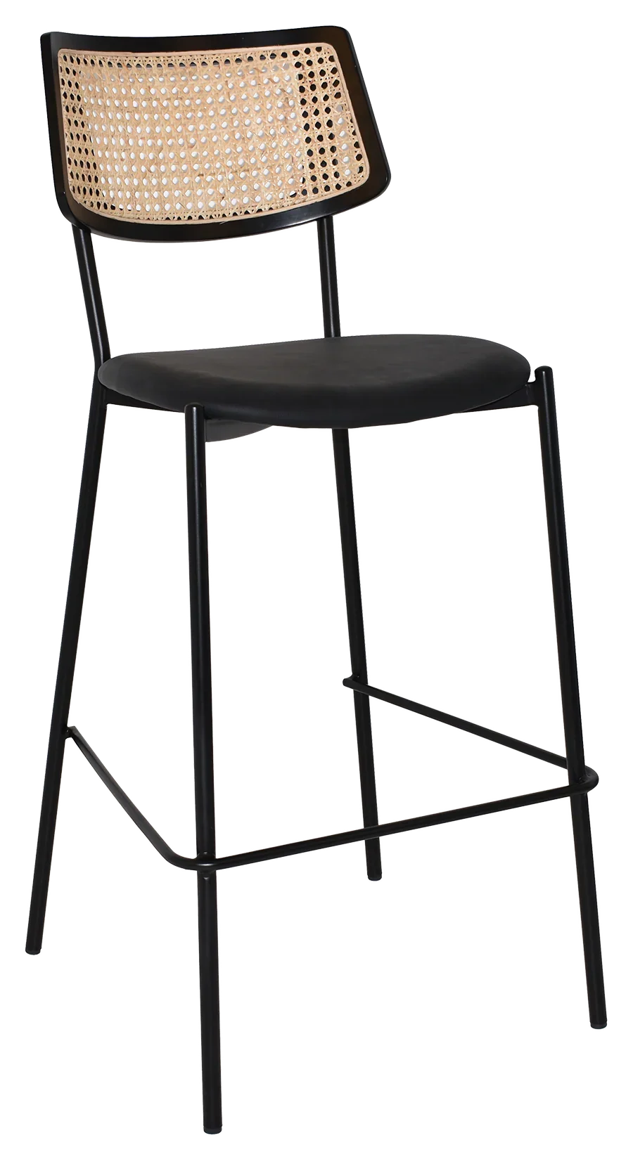 EZ Texas Black Metal Leg Barstool with Rattan Back - Black