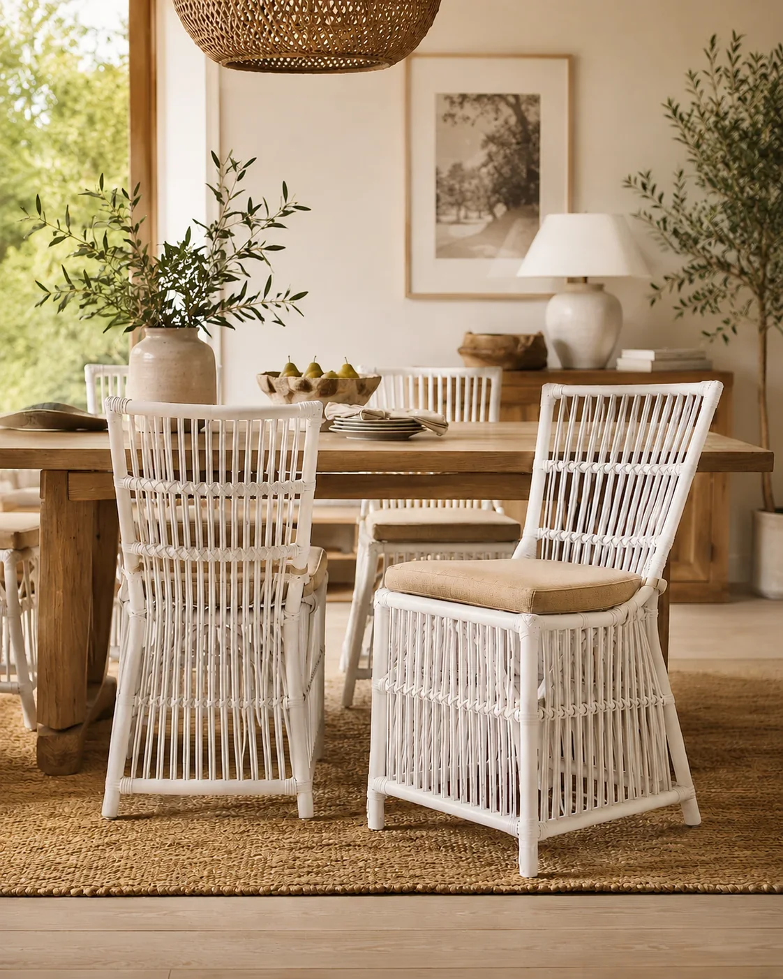 CR Roma Natural Rattan Fabric Seat Dining Chair