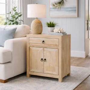 MF Solid Timber 1 Drawer 2 Doors Bedside Cabinet thumbnail 7