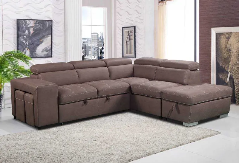 VI Positano Fabric Upholstered Modular Sofabed With Storage Ottoman