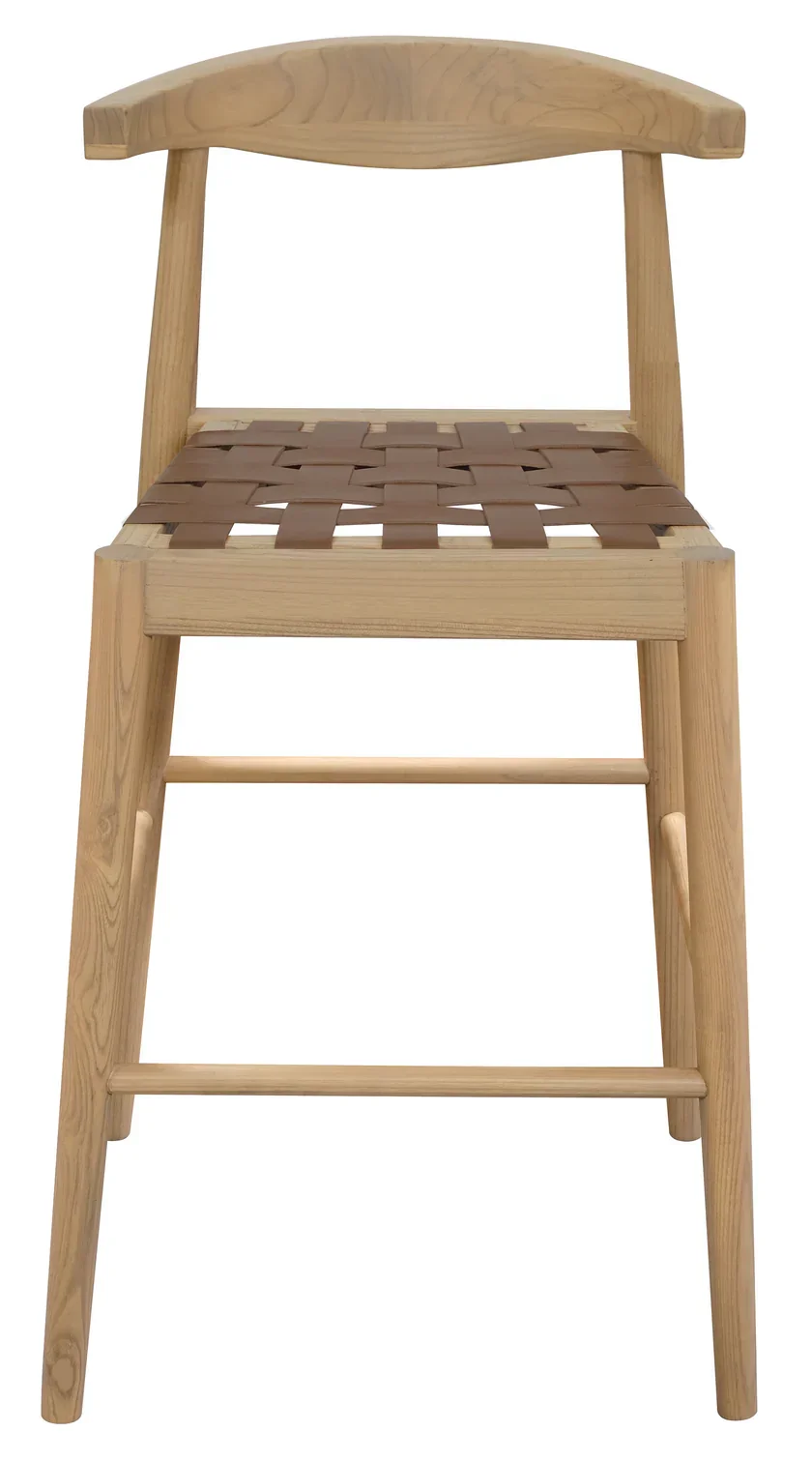 CT Elliot Genuine Leather Seat Timber Base Barstool